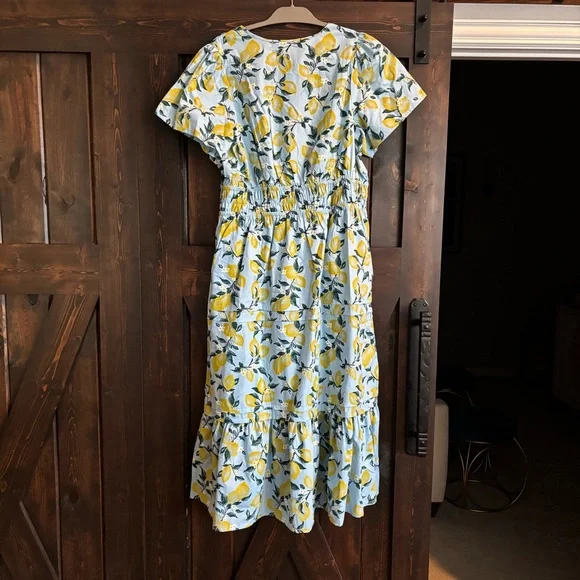 ❗️FINAL❗️NWT French Connection Blue and Yellow Lemon Midi Dress XL - Picture 3 of 14